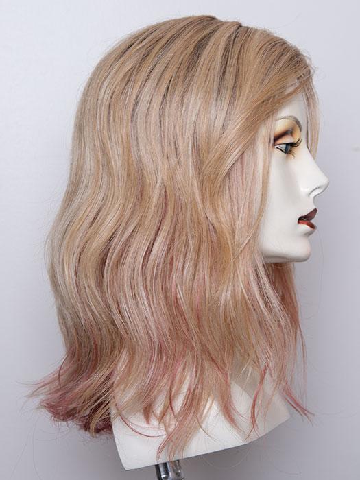 ROSE BLONDE ROOTED | Medium Dark Brown Roots that melt into a Pale Golden Blonde with a Mixture of Pink Tones Underneath with Dark Roots