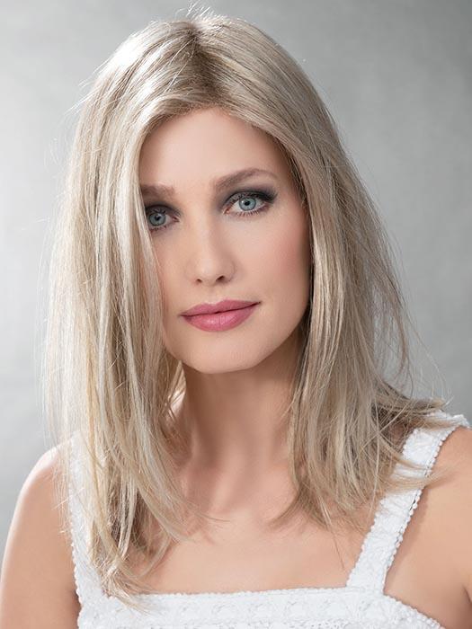 LEVEL by ELLEN WILLE in CHAMPAGNE TONED 22.16.25 | Med Beige Blonde, Medium Honey Blonde, and lightest Blonde blend, with a root