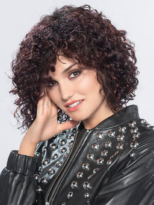 DISCO by ELLEN WILLE in AUBERGINE ROOTED 131.133.132 | Darkest Brown with hints of Plum at base and Bright Cherry Red and Dark Burgundy Highlights