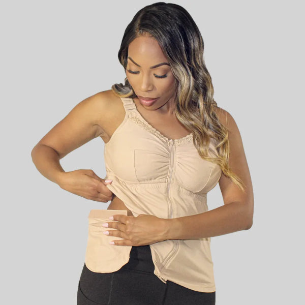 Zip Front Post-Surgical Camisole with Drain Management