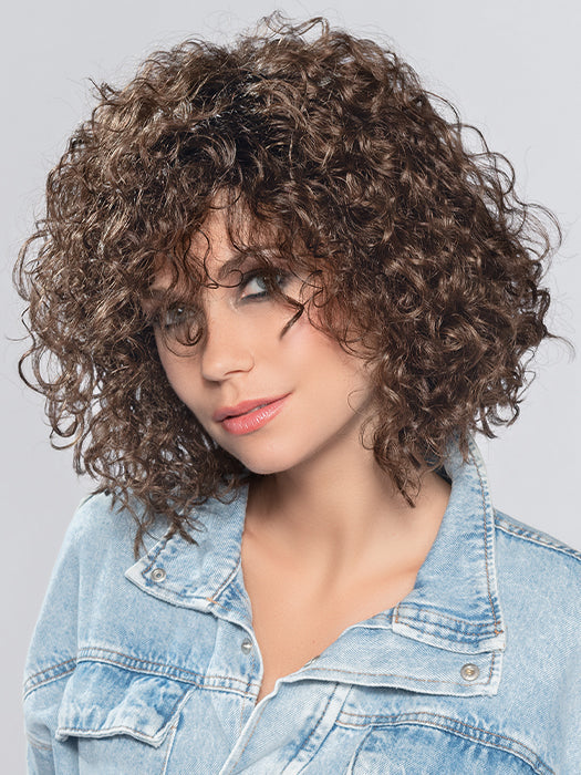 DISCO by ELLEN WILLE in CHOCOLATE ROOTED 6.30 | Medium to Dark Brown base with Light Reddish Brown highlights and Dark Roots